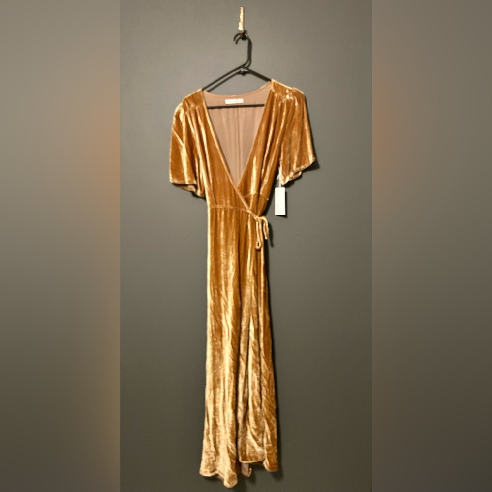NWT REFORMATION Gold Velvet Wrap Dress - S